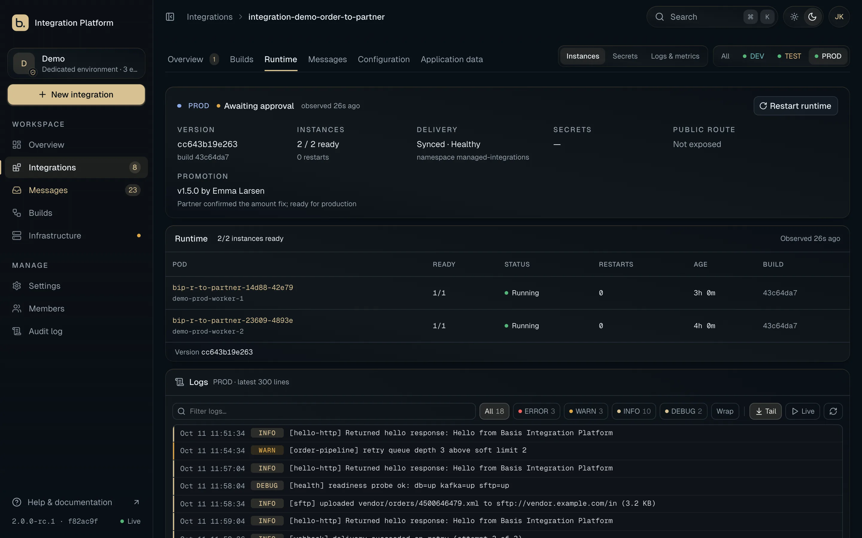 basis relay dashboard: runtime view