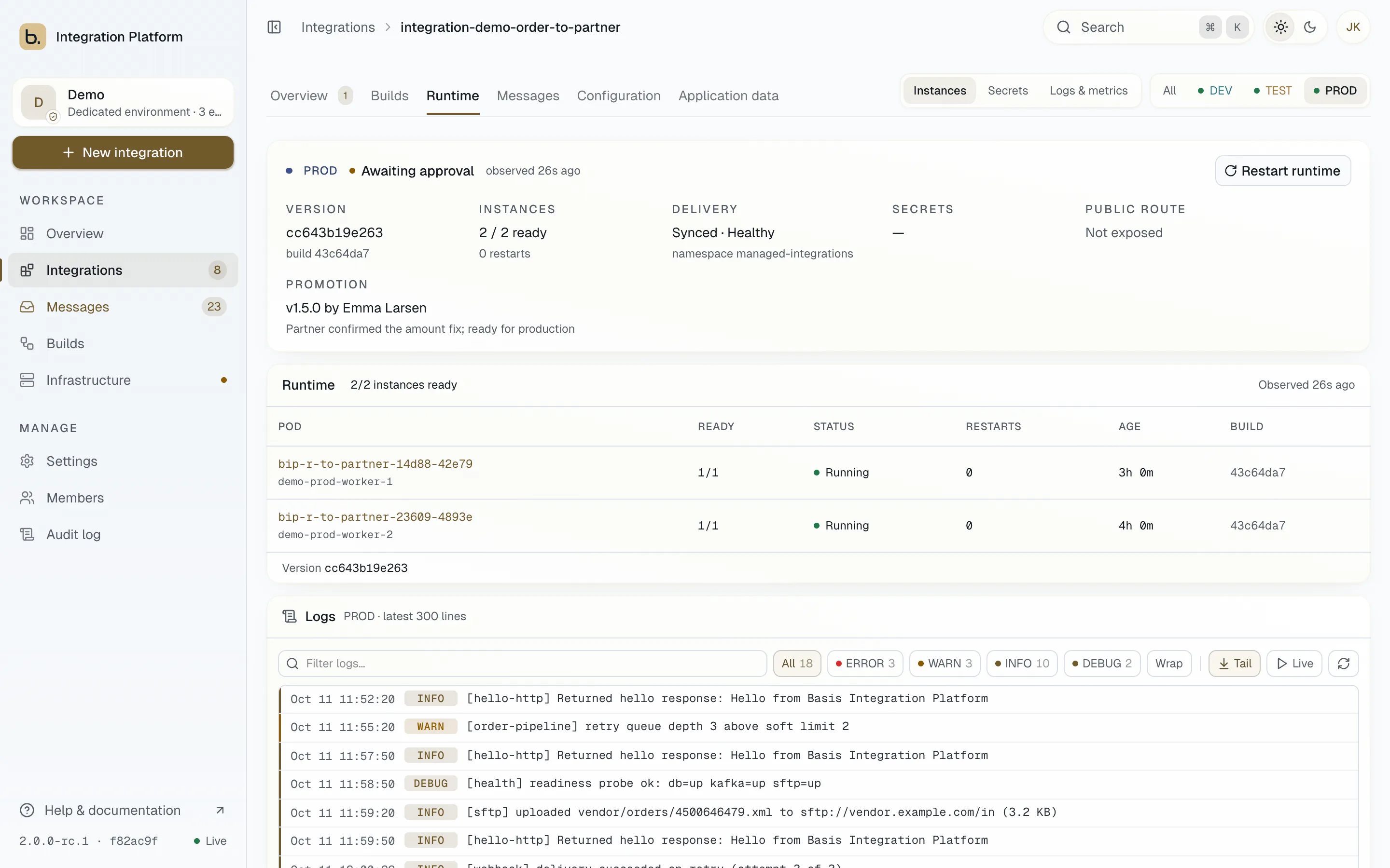 basis relay dashboard: runtime view