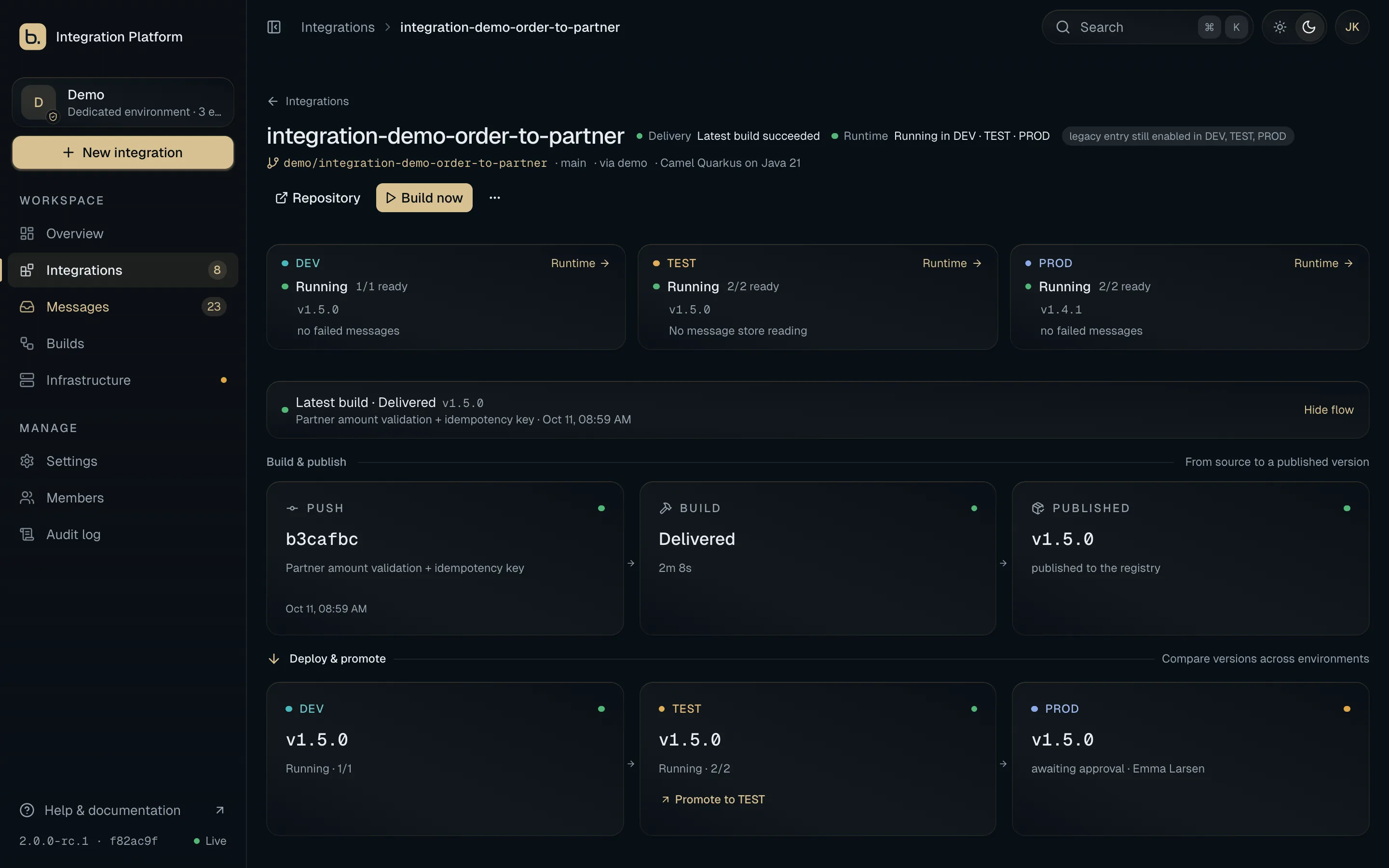 basis relay dashboard: delivery view